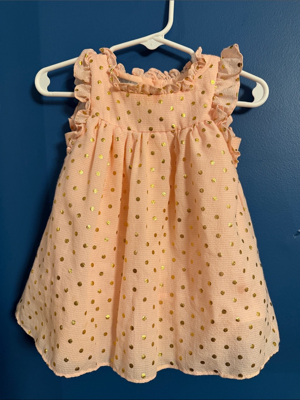 Pippa & Julie Light Pink Ruffle Shoulder Dress with Gold Dots